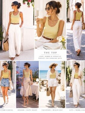 Sleeveless Ribbed Tank Top in Soft Yellow — Women's Summer Top